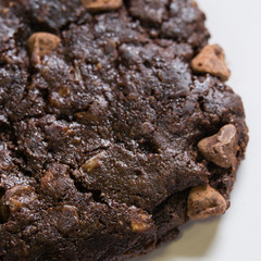 Fresh brown chocolate chip cookies from top view