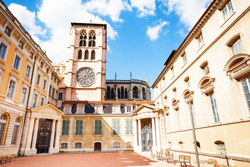 Fototapeta na wymiar Exterior of Saint Jean Cathedral, Old Lyon, France
