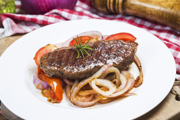 Fried steak, Tomato, onion