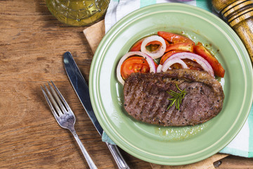 Fried steak, Tomato, onion