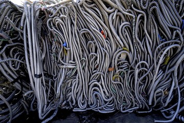 wire and computer cables waste ready for recycling at the center 