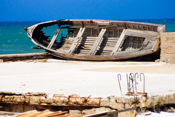 Old and Wrecked Wood Boat