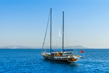 Fototapeta premium Kalymnos Island, Greece; 23 October 2010: Bodrum Cup Races, Gulet Wooden Sailboats