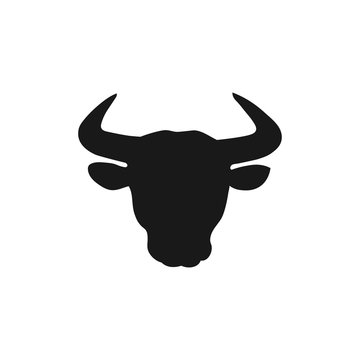 Bull head black silhouette on white background. Vector illustration.