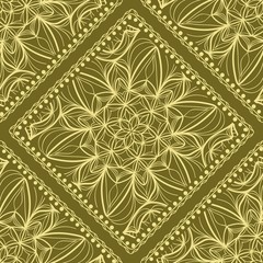 Design of a Scarf with a Geometric Flower Pattern of Mandala. Vector illustration. Seamless. For Print Bandana, Shawl, Carpet