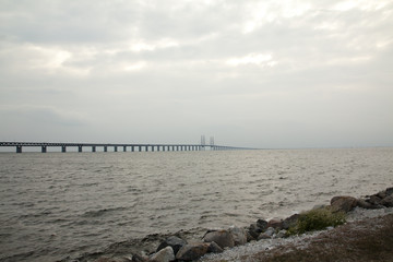 Obraz premium Oresund Bridge on sunset, Sweden, Malmo.