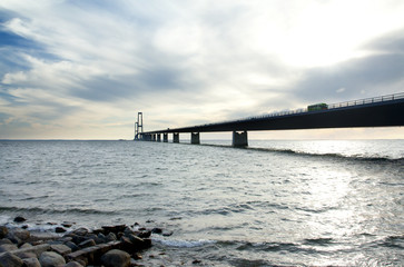Obraz premium The great belt bridge, Storebelt in Denmark, connecting Zealand with Funen