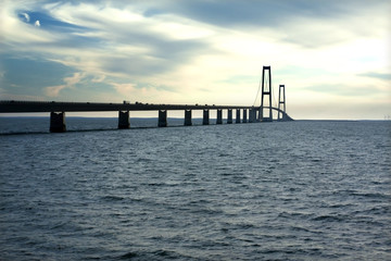 Fototapeta na wymiar The great belt bridge, Storebelt in Denmark, connecting Zealand with Funen