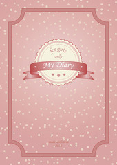 Cover of the diary notebook Vintage pink flowers stripes and ribbon with text on a pink background Cover design for notebook diary workbook for school office education Vector