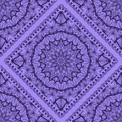 Vector nature seamless pattern with abstract floral ornament. Round mandala in childish style.