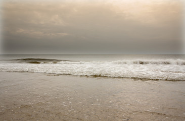 North Sea beach in Denmark at cloudy day.