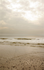 North Sea beach in Denmark at cloudy day.