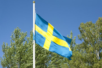 Swedish flag on blue sky background