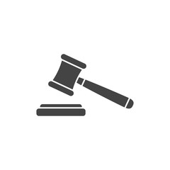 Judge gavel flat vector icon, silhouette. Court symbol.
