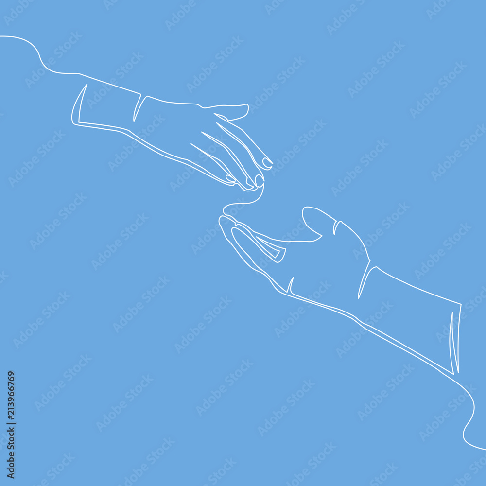 Wall mural Caring hand continuous line concept charity