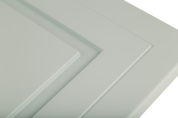 Kitchen, curved radial facade of furniture, front view. Kitchen facade isolated on white background.