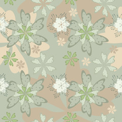 Elegant floral decorative gently green pastel pattern with flowers of gentle harmonious colors on a light background