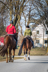 Reiterinnen in einem Dorf, Pferd