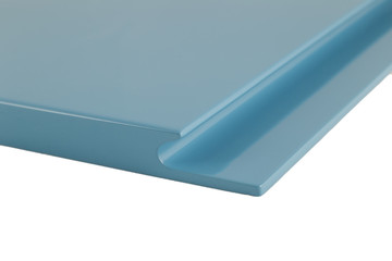 Kitchen, curved radial facade of furniture, front view. Kitchen facade isolated on white background.