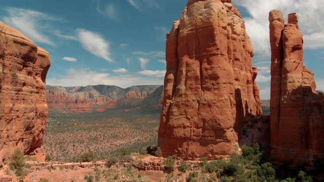 End of Trail of Cathedral Rock. Dolly Zoom Out with drone showcasing entire rock formation.