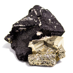 Natural pyrite natural cube cut on a white background