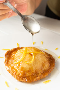 Seada, typical dessert with honey and cheese from Sardinia, Italy 