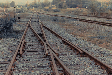 Fototapeta na wymiar The Old train tracks used since World War II -Shallow depth of f