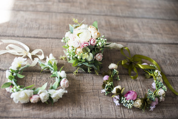 wreath, wedding decoration of the bride, flowers, bouquet
