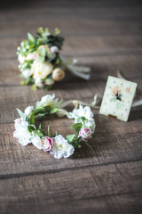 wreath, wedding decoration of the bride, flowers, bouquet