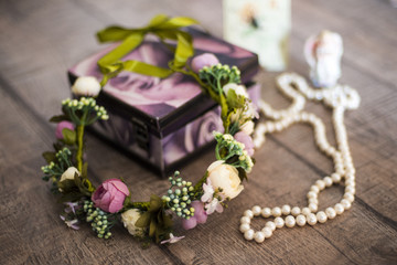 wreath, wedding decoration of the bride, flowers, bouquet