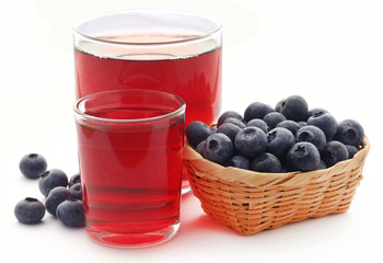 Group of fresh blueberries with juice