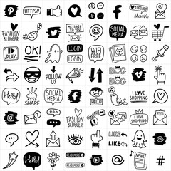 Hand Drawn Vector Social Media Icon Set