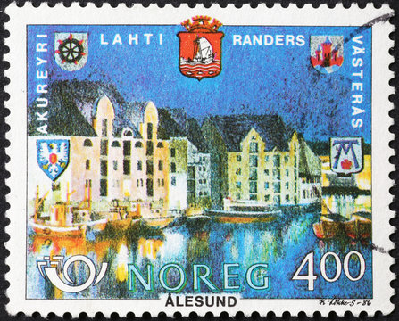 City of Alesund on norwegian postage stamp