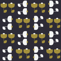 Modern vector abstract seamless geometric pattern with stylized flowers and leaves in retro scandinavian style.