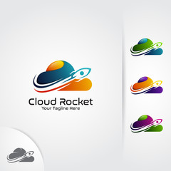 Cloud rocket logo design vector.