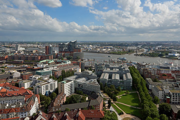 Fototapeta premium Aerial view of Hamburg city and habour
