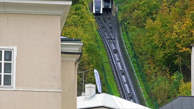 Tourists in the cable car cabin, Salzburg, Austria