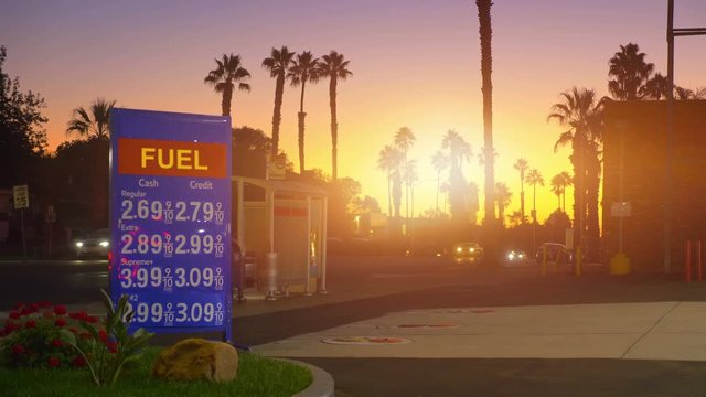 Professional video of gas station in California in 4K slow motion 60fps