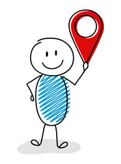 Smiley stickman with geotag (map pin) icon. Vector.
