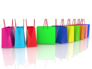 Row of shopping bags in different colors