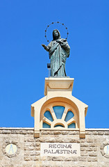 Top view of monastery Catholic Church of the Mother of God - the queen of Palestine (Regina Palestina) in Deir Rafat, Israel