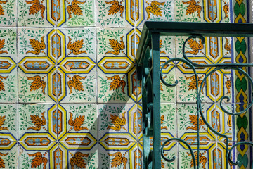 Old balcony with tiles and shadow