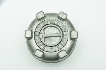 the cover with the code for the gas tank