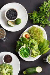 Top view set healthy food source protein vegetarians