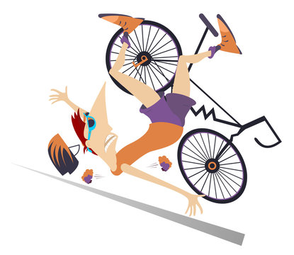 Cyclist falling down from the bicycle isolated illustration. Cyclist falling down from the bicycle isolated on white illustration 
