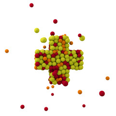 Symbol plus is made of brown woolen balls, isolated on white, 3d rendering