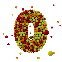 Number 0 is made of brown woolen balls, isolated on white, 3d rendering