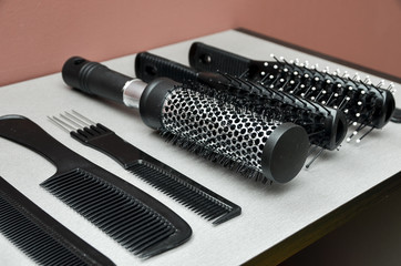 combs and scissors for the hairdresser, tools of the master of hairdressing salon