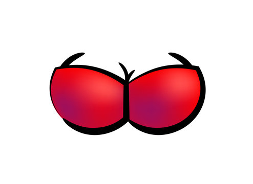 Vector icon of red bra on femaly breast