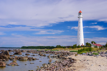 Sightseeing of Hiiumaa island. Tahkuna lighthouse is a popular landmark and scenic location on the Baltic sea coast, Hiiumaa island, Estonia